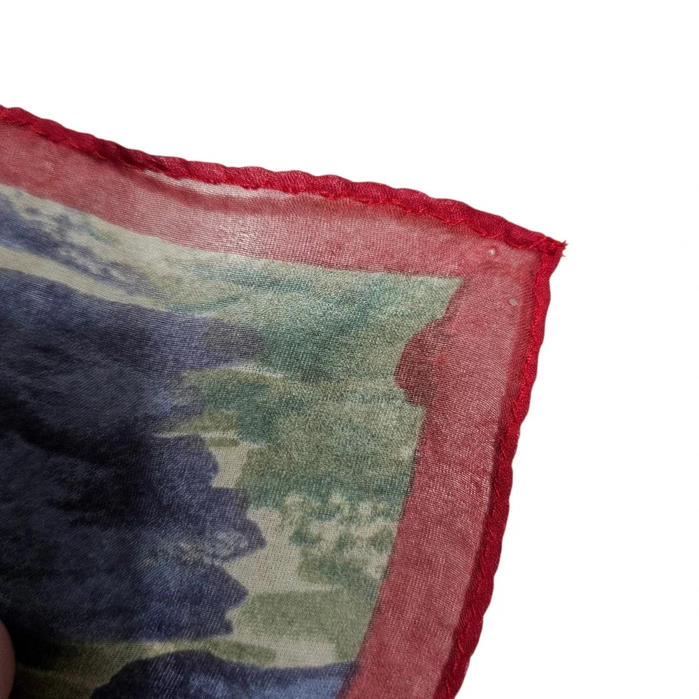 Floral Scarf‎ Womens OS Red Sheer Poppy Print Square Neckerchief Accessory